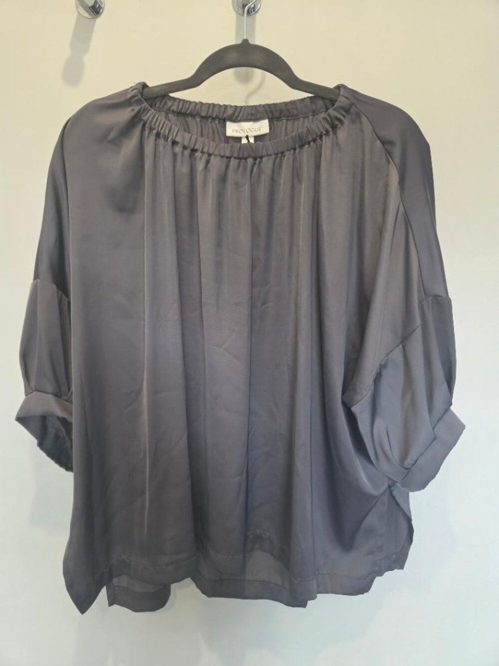 New Prologue Dark Grey Boxy Top With The Look & Feel of Satin XL